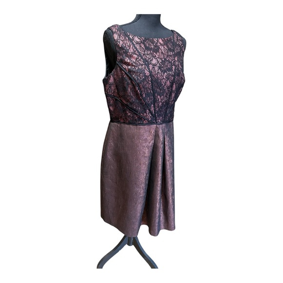 Lovely by Adrianna Papell" dress, Elegant Black and Pink Lace Dress - Picture 2 of 5